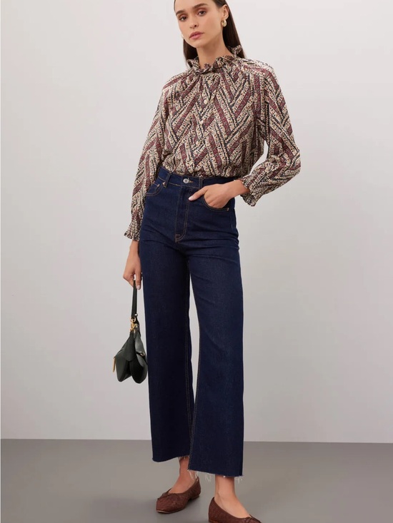 Veronica Beard Tops - Veronica Beard Multicolor Printed Ruffled-Neck Blouse